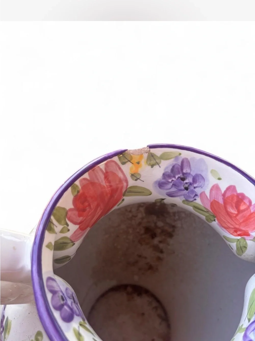 Hand-Painted Floral Two-Handled Ceramic Vase - White with Red & Purple Flowers